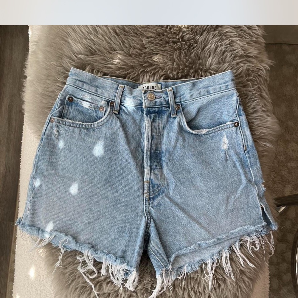 Agolde Distressed Light Blue Jean Shorts